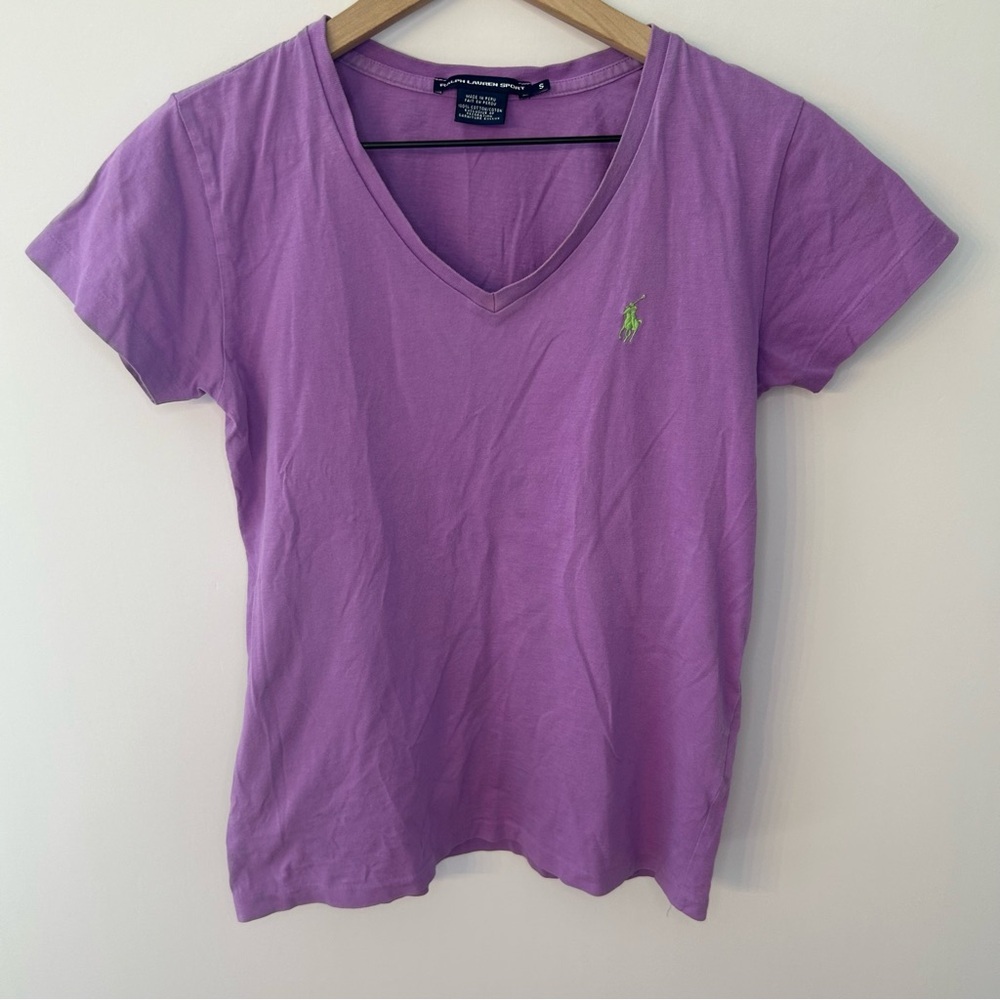 Ralph Lauren Sport Women’s Purple and Green V Neck T-Shirt, Size Small